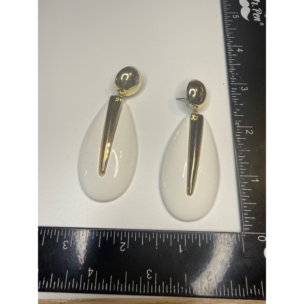 Vintage 80s White Gold Tone Teardrop Statement Earrings Oversized Retro Drop